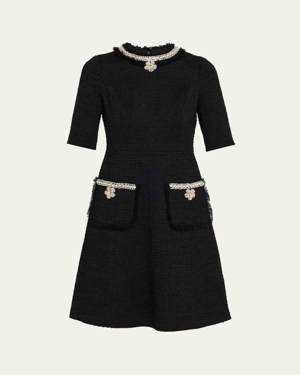 Bead & Crystal-Trim Boucle Dress